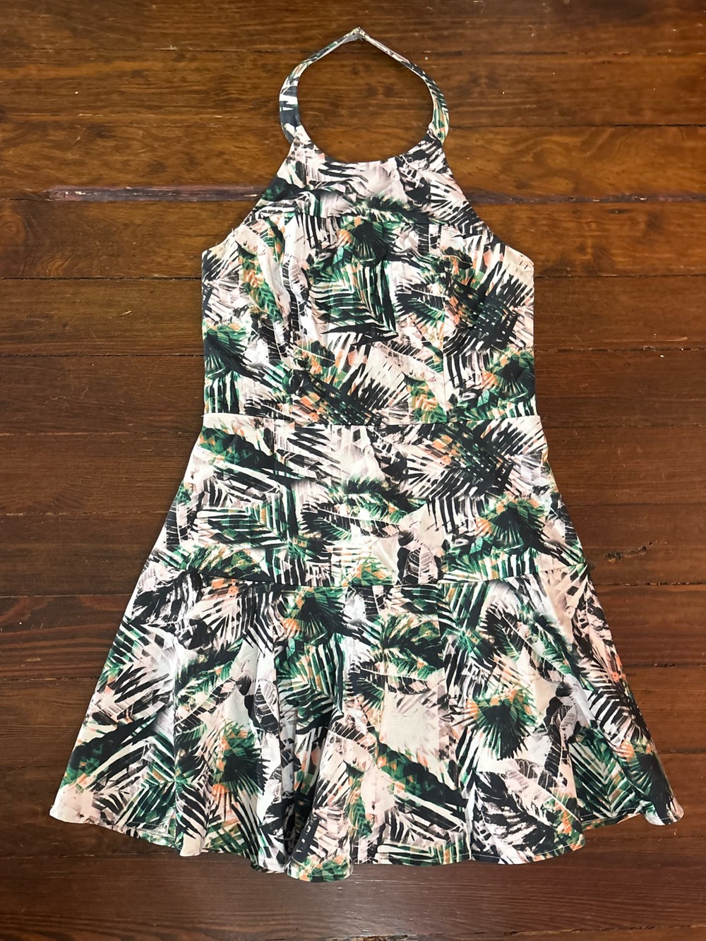 Parker green tropical forest jungle halter dress skater size S